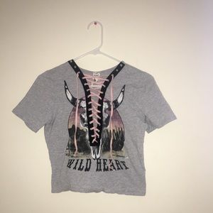 Slightly Cropped Grey Lace Up Top